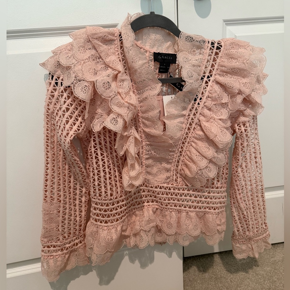 Gracia Blush Lace Ruffle Blouse